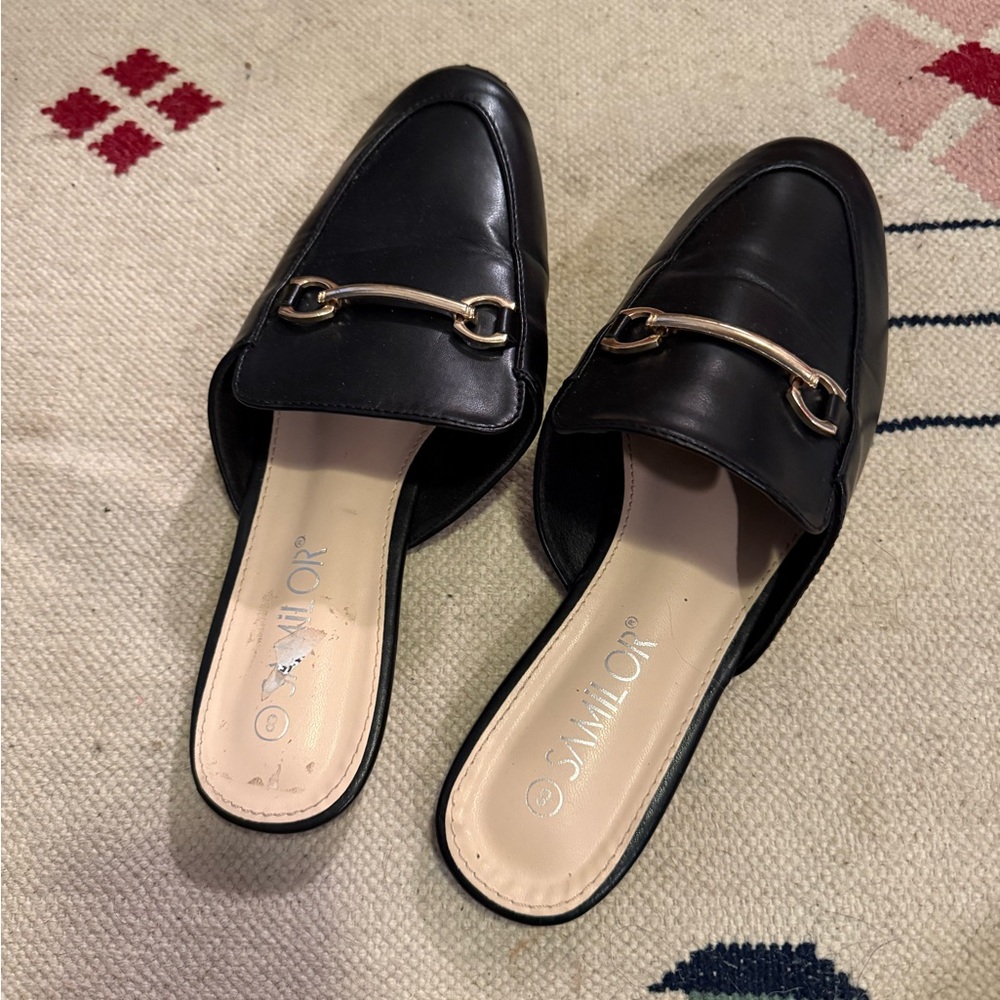 Samilor Black Mules with Gold Accent